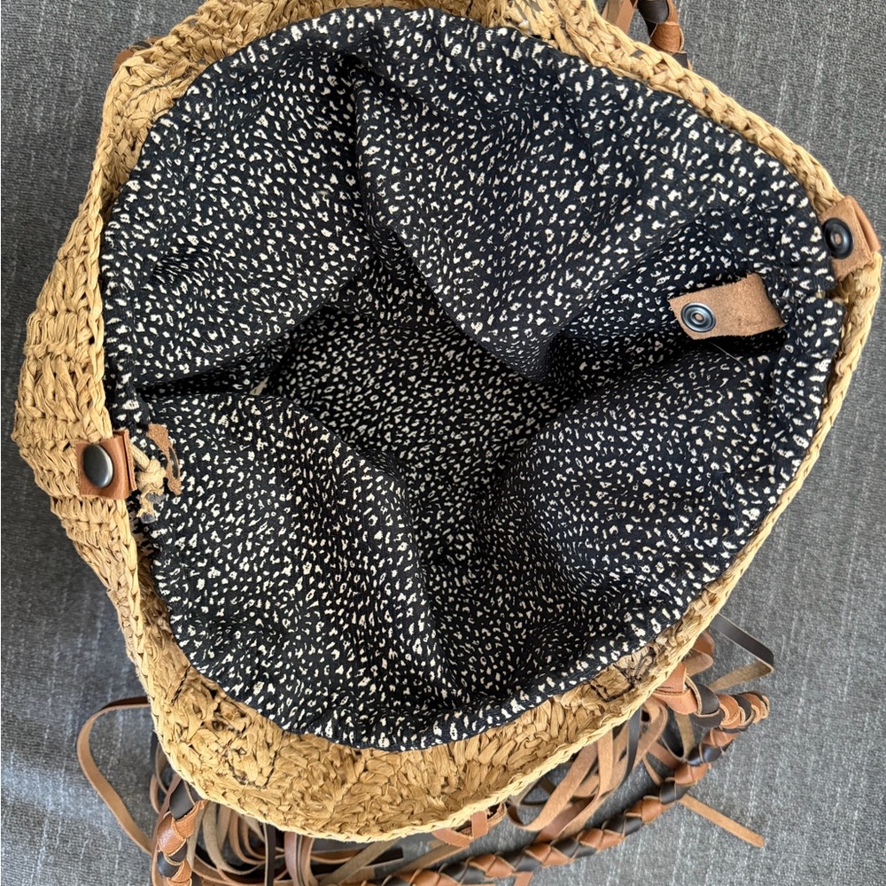 Upcycled YSL raffia tote. Custom Woven Bag with Real Leather Braided details. - Picture 14 of 15